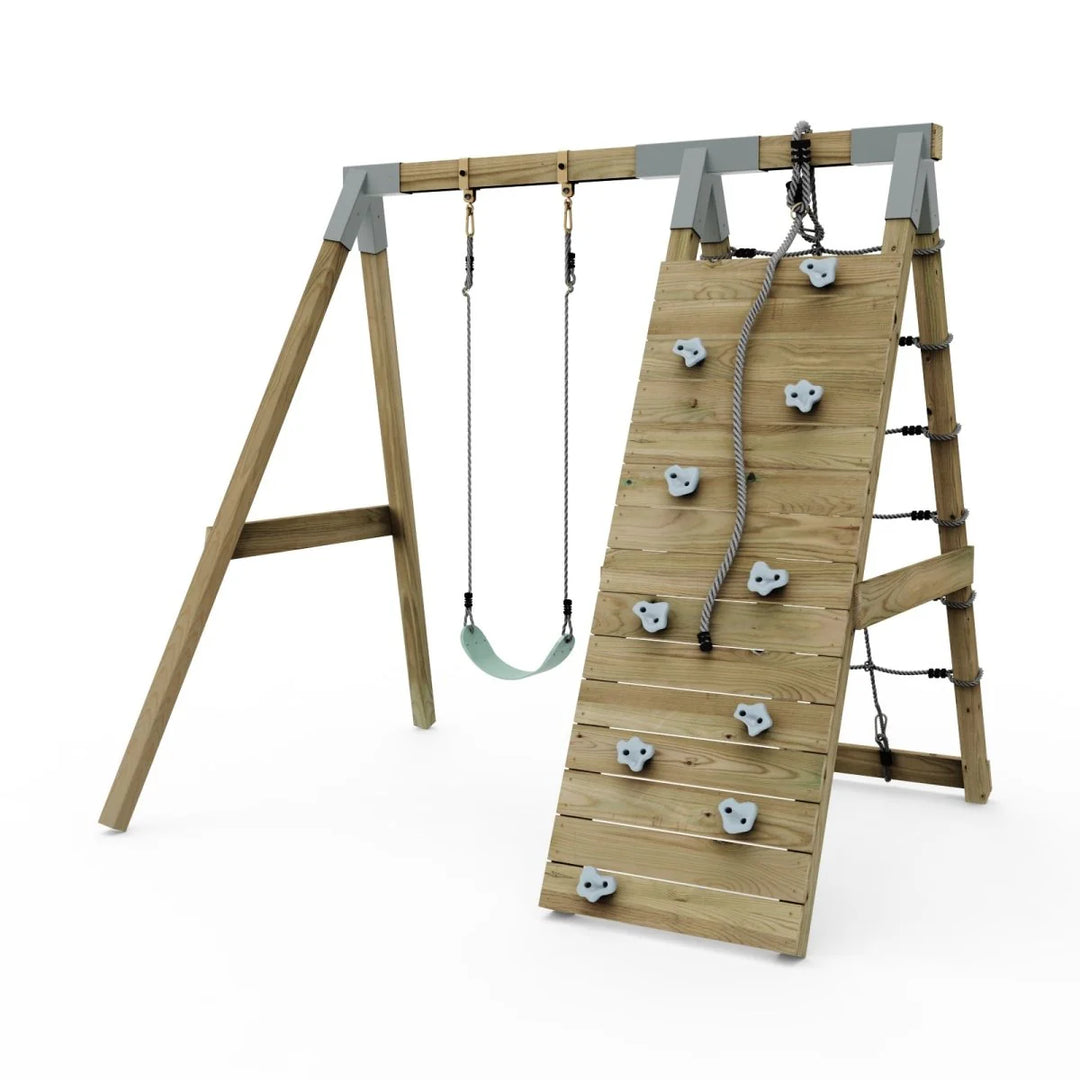PolarPlay Premium Single Swing Set with Climbing Wall