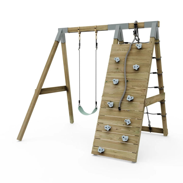 PolarPlay Premium Single Swing Set with Climbing Wall