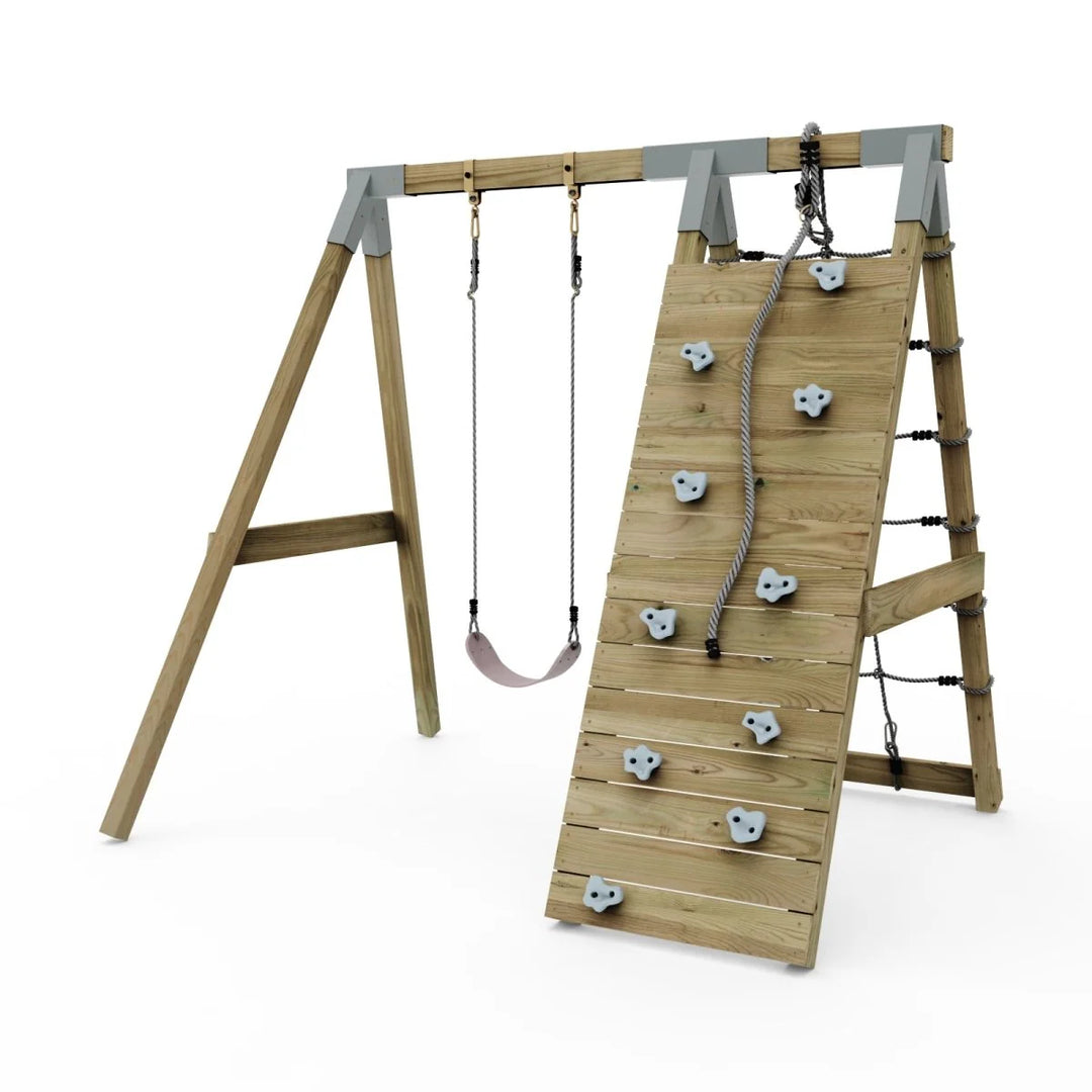 PolarPlay Premium Single Swing Set with Climbing Wall