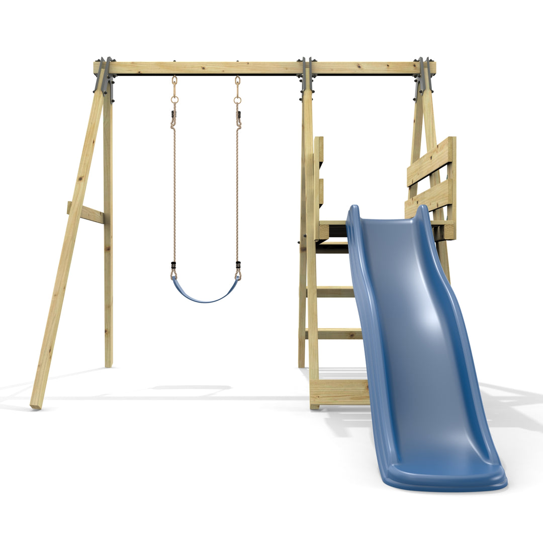 Rebo Glide Wooden Single Swing Sets with 6ft Slide and Swing Seat – Orchid