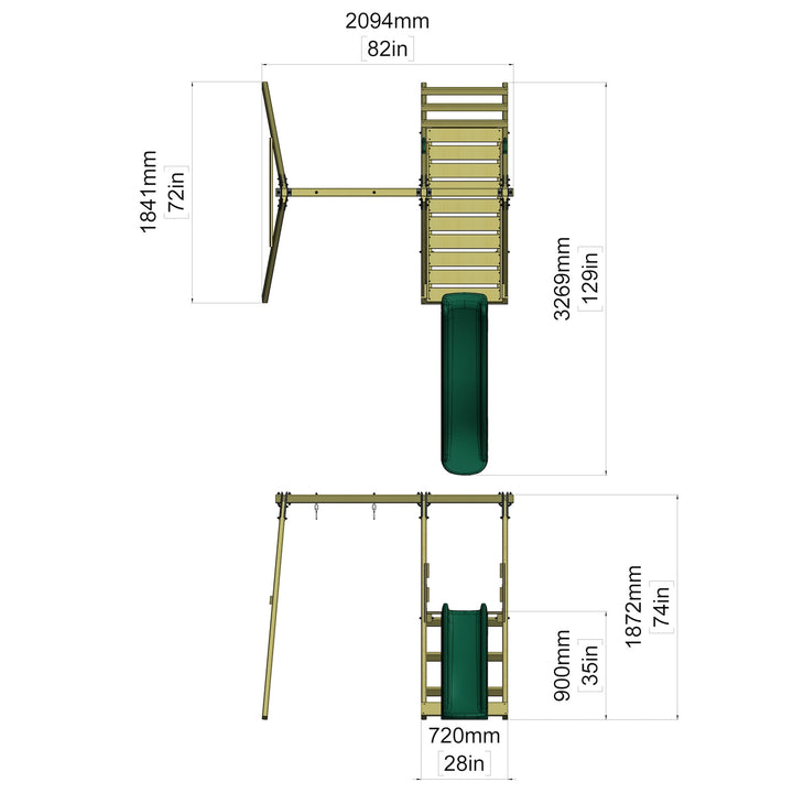 Rebo Glide Wooden Single Swing Sets with 6ft Slide and Swing Seat – Orchid