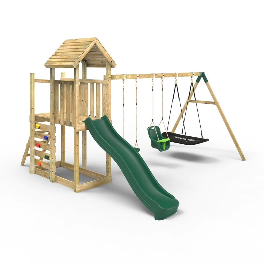 Rebo Wooden Climbing Frame with Swings and Slide Rushmore OutdoorGardens