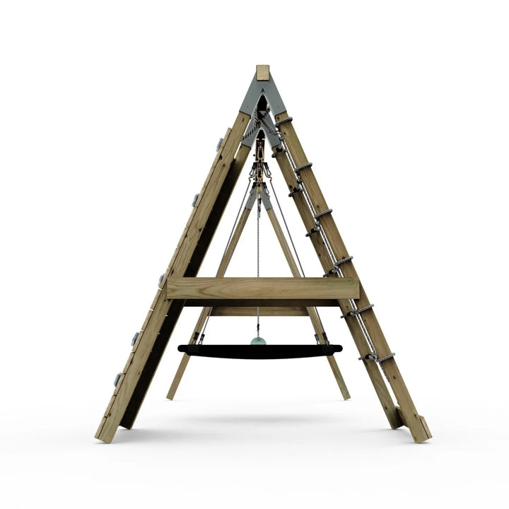 PolarPlay Premium Double Swing Set with Climbing Wall