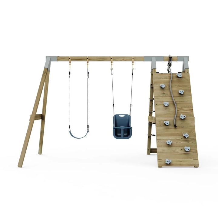 PolarPlay Premium Double Swing Set with Climbing Wall