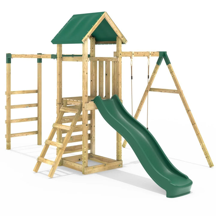 Rebo Adventure Climbing Frame Swing Set with Monkey Bars and Slide - Arvon