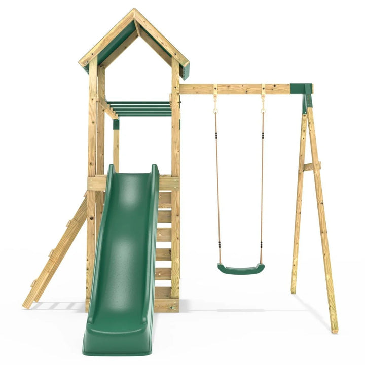 Rebo Adventure Climbing Frame Swing Set with Monkey Bars and Slide - Arvon