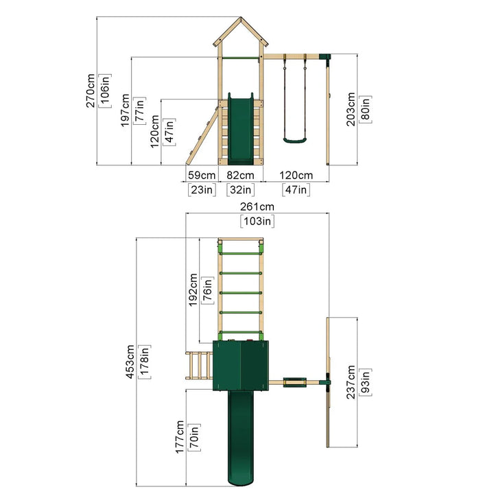 Rebo Adventure Climbing Frame Swing Set with Monkey Bars and Slide - Arvon