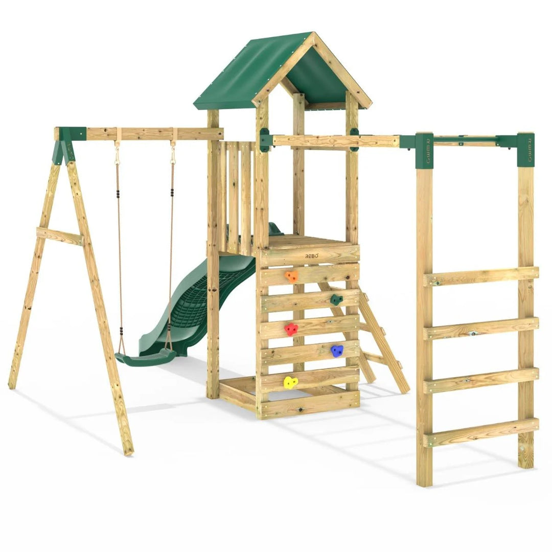 Rebo Adventure Climbing Frame Swing Set with Monkey Bars and Slide - Arvon