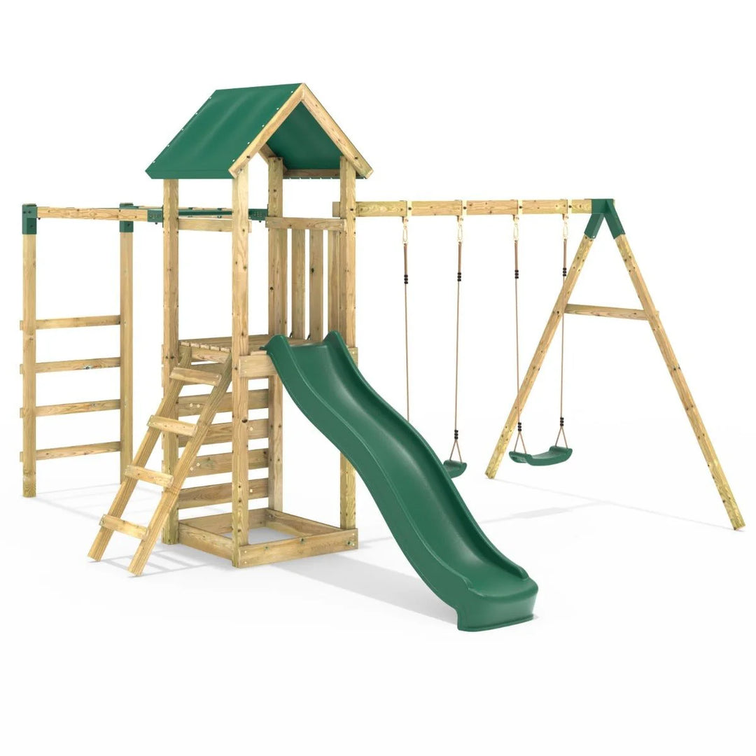 Rebo Adventure Climbing Frame Swing Set with Monkey Bars and Slide - El Capitan