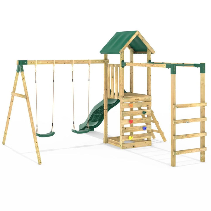 Rebo Adventure Climbing Frame Swing Set with Monkey Bars and Slide - El Capitan