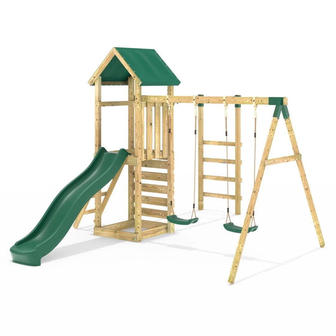 Rebo Adventure Climbing Frame Swing Set with Monkey Bars and Slide - El Capitan