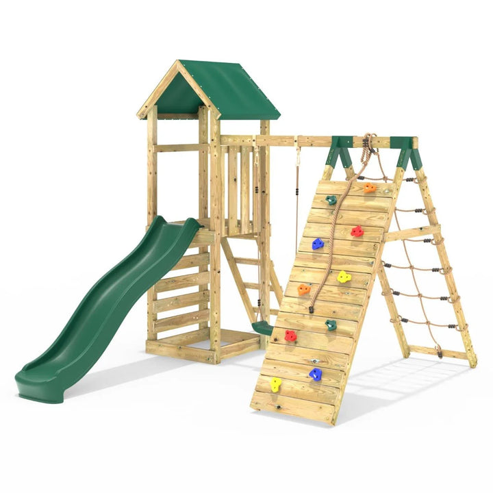 Rebo Climbing Frame Swing Set with Slide and Up and Over Climbing Wall - Bear