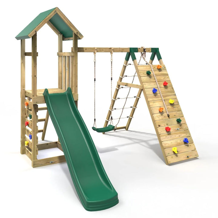 Rebo Climbing Frame Swing Set with Slide and Up and Over Climbing Wall - Bear