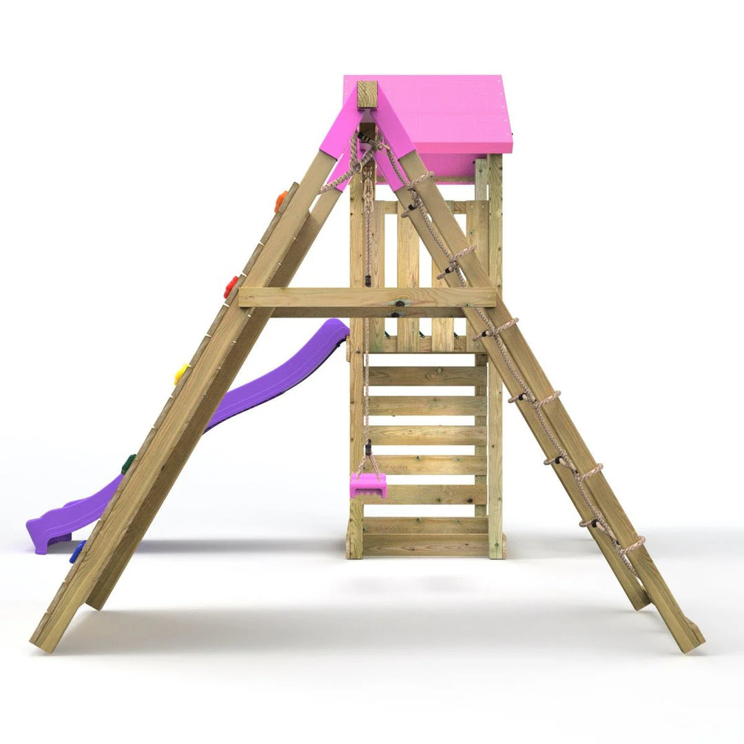 Rebo Climbing Frame Swing Set with Slide and Up and Over Climbing Wall - Bear