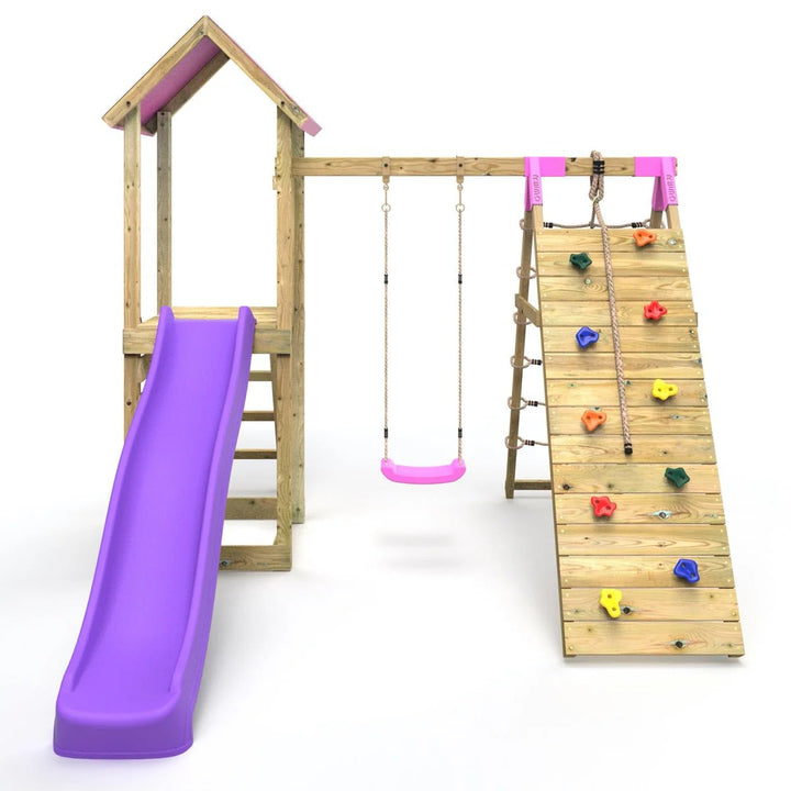Rebo Climbing Frame Swing Set with Slide and Up and Over Climbing Wall - Bear