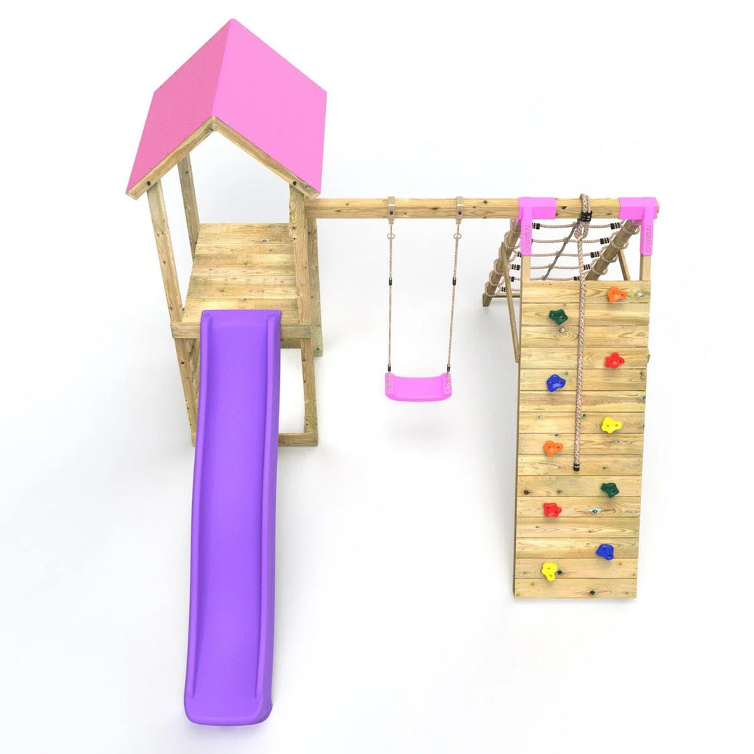Rebo Climbing Frame Swing Set with Slide and Up and Over Climbing Wall - Bear