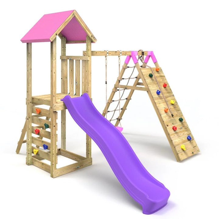 Rebo Climbing Frame Swing Set with Slide and Up and Over Climbing Wall - Bear