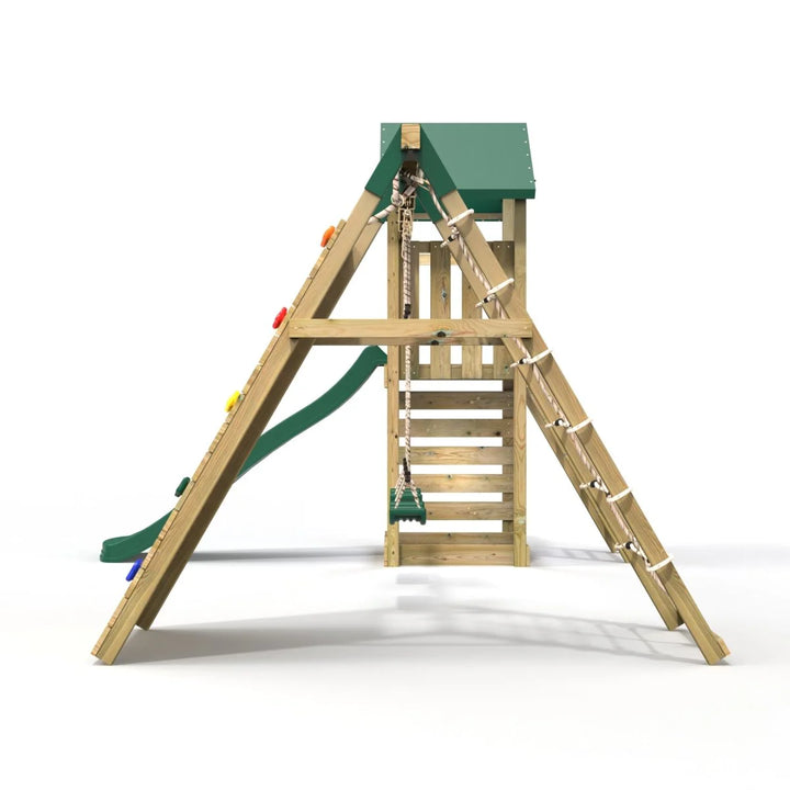 Rebo Challenge Climbing Frame Swing Set with Slide and Up and Over Climbing wall - Greenhorn