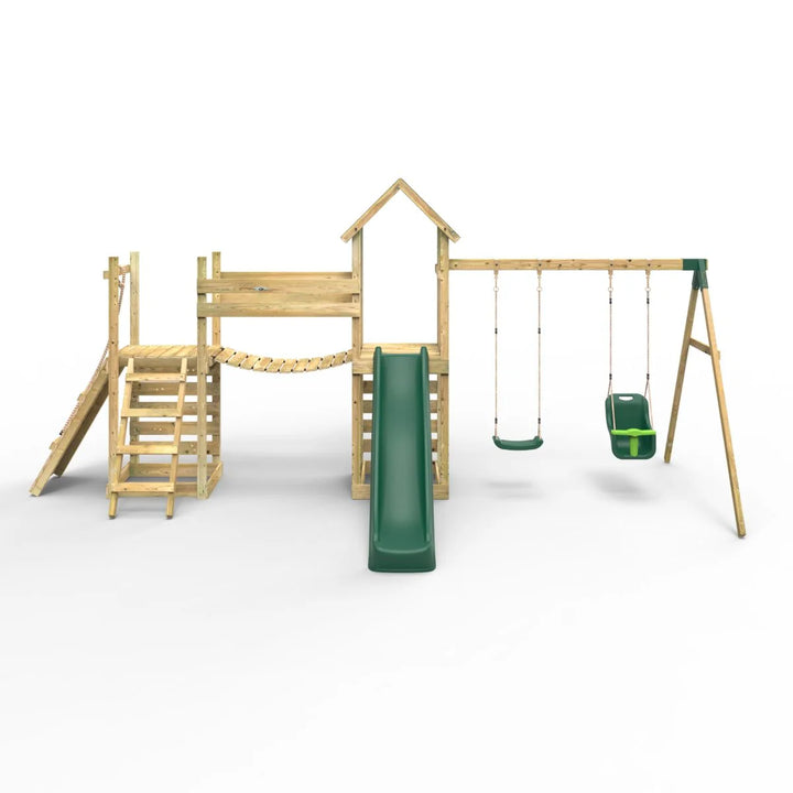 Rebo Tower Climbing Frame Swing Set with Flexible Bridge and Slide - Rainier