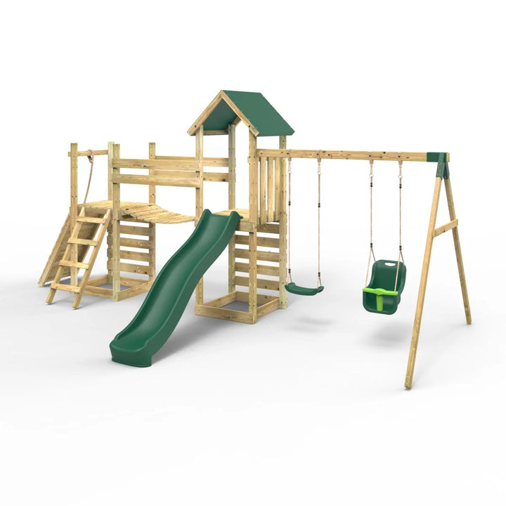Rebo Tower Climbing Frame Swing Set with Flexible Bridge and Slide - Rainier