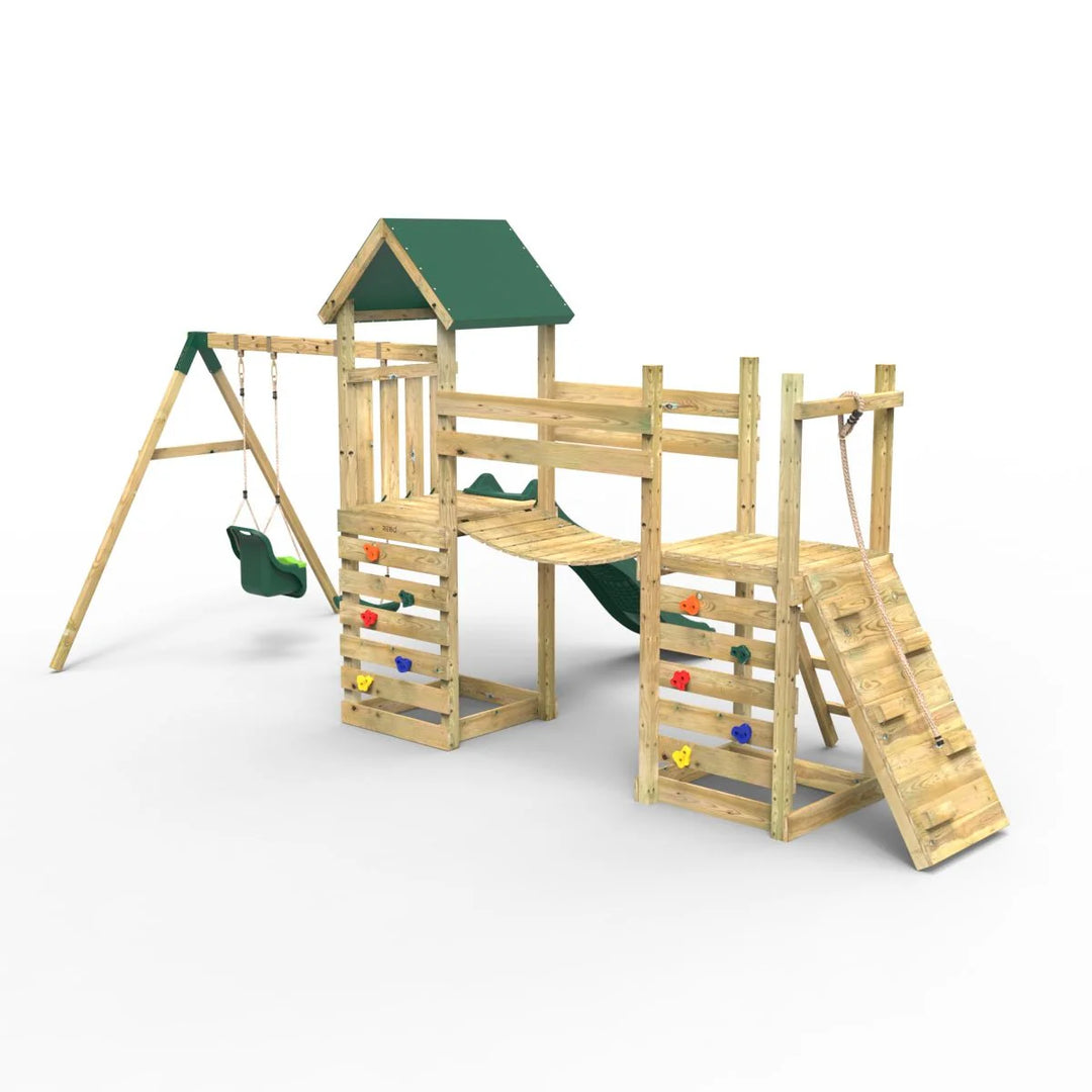 Rebo Tower Climbing Frame Swing Set with Flexible Bridge and Slide - Rainier
