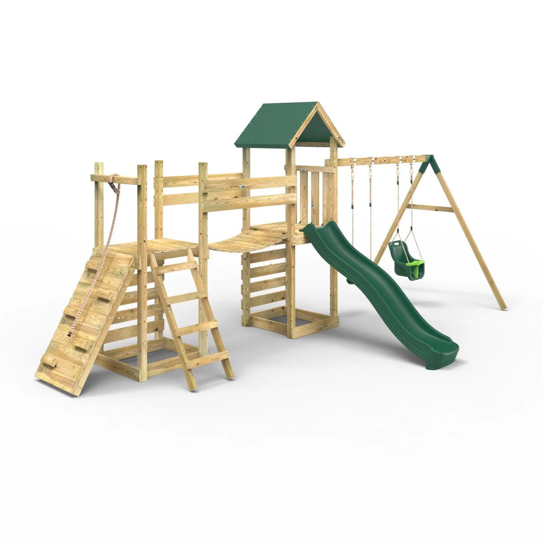 Rebo Tower Climbing Frame Swing Set with Flexible Bridge and Slide - Rainier
