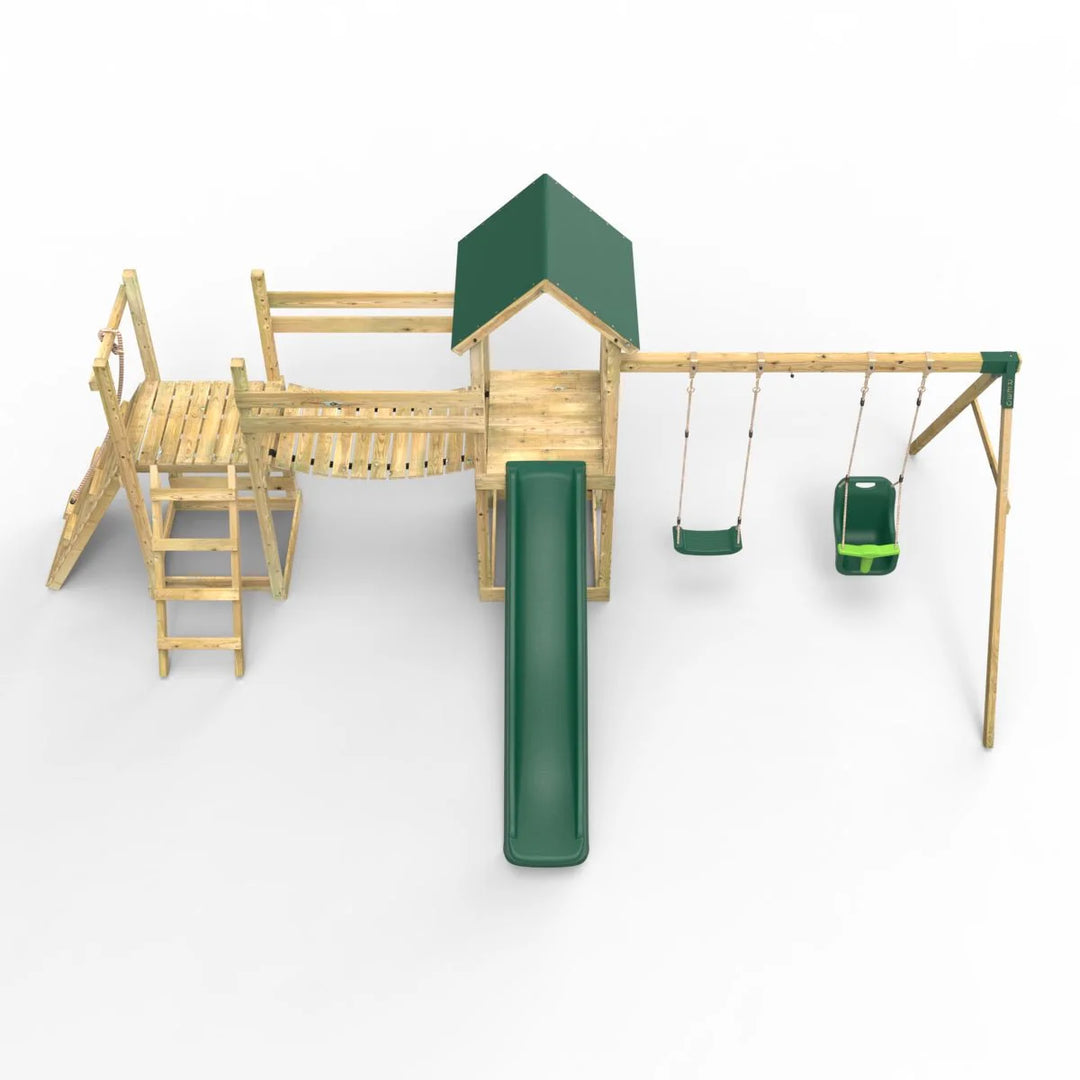 Rebo Tower Climbing Frame Swing Set with Flexible Bridge and Slide - Rainier