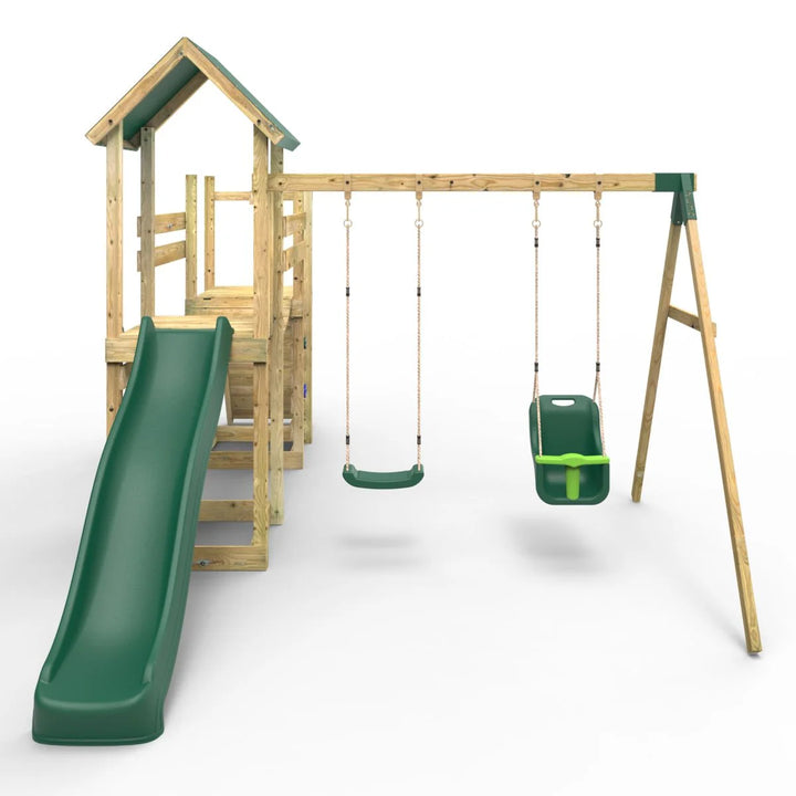 Rebo Tower Climbing Frame Swing Set with Flexible Bridge and Slide - Rainier