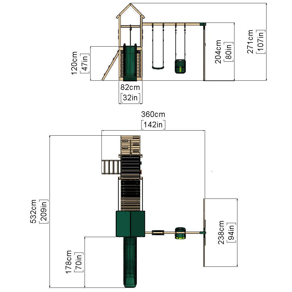 Rebo Tower Climbing Frame Swing Set with Flexible Bridge and Slide - Rainier