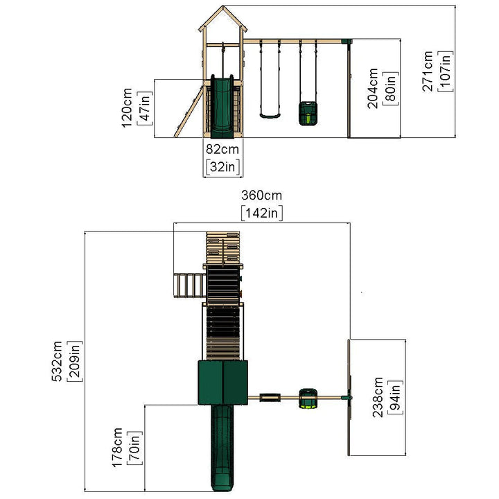 Rebo Tower Climbing Frame Swing Set with Flexible Bridge and Slide - Rainier