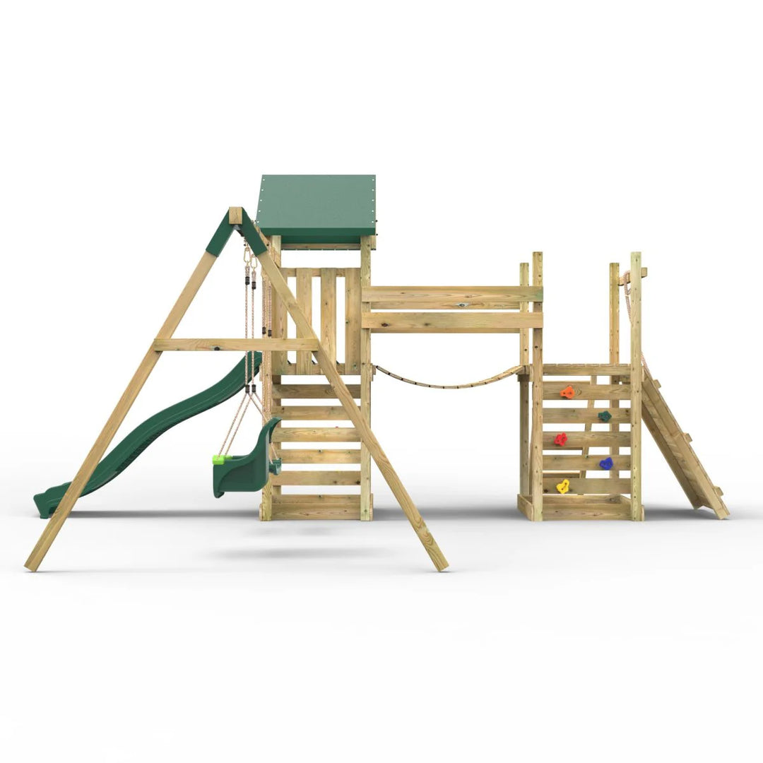 Rebo Tower Climbing Frame Swing Set with Flexible Bridge and Slide - Rainier