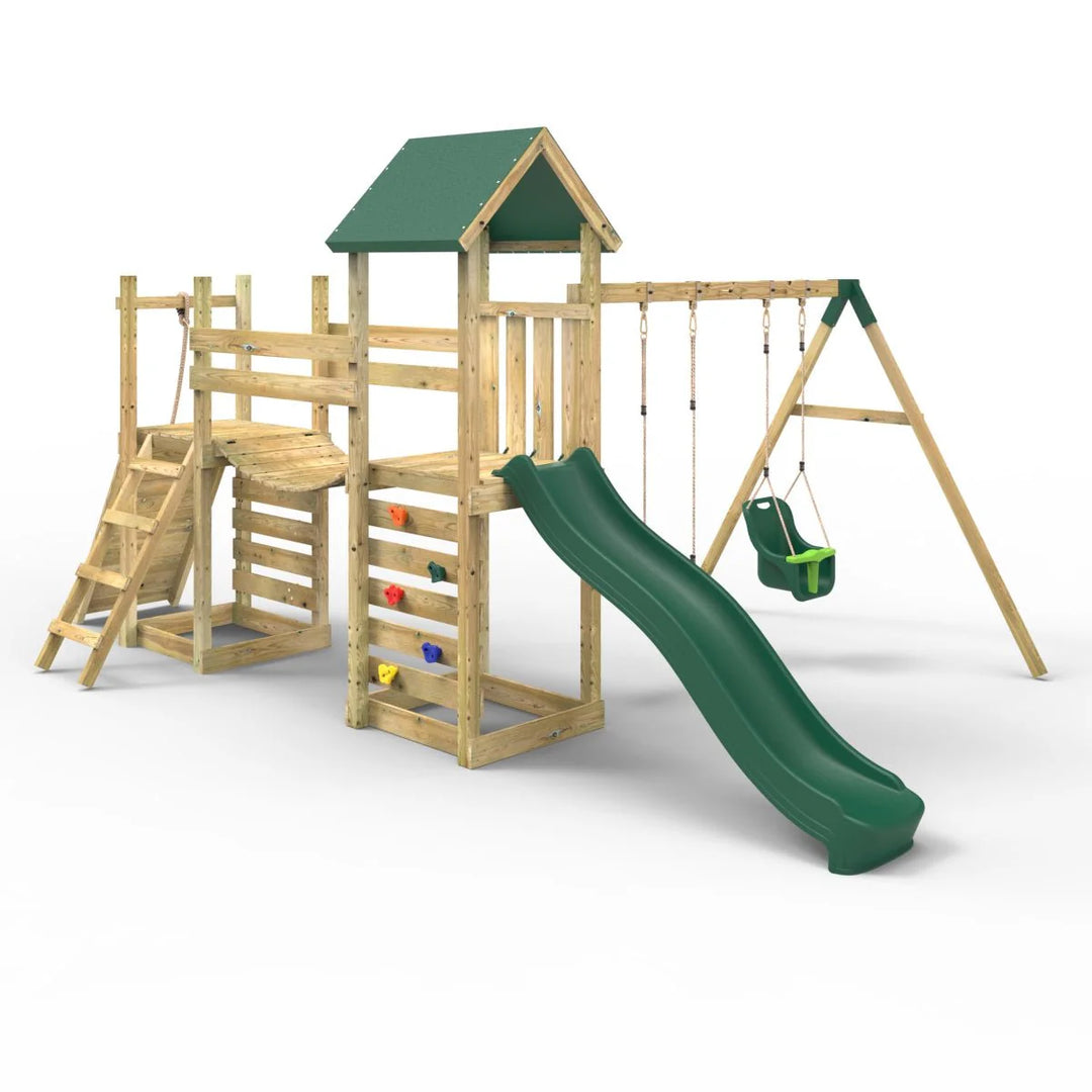 Rebo Tower Climbing Frame Swing Set with Flexible Bridge and Slide - Rainier