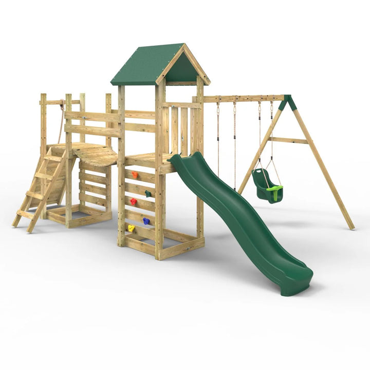 Rebo Tower Climbing Frame Swing Set with Flexible Bridge and Slide - Rainier