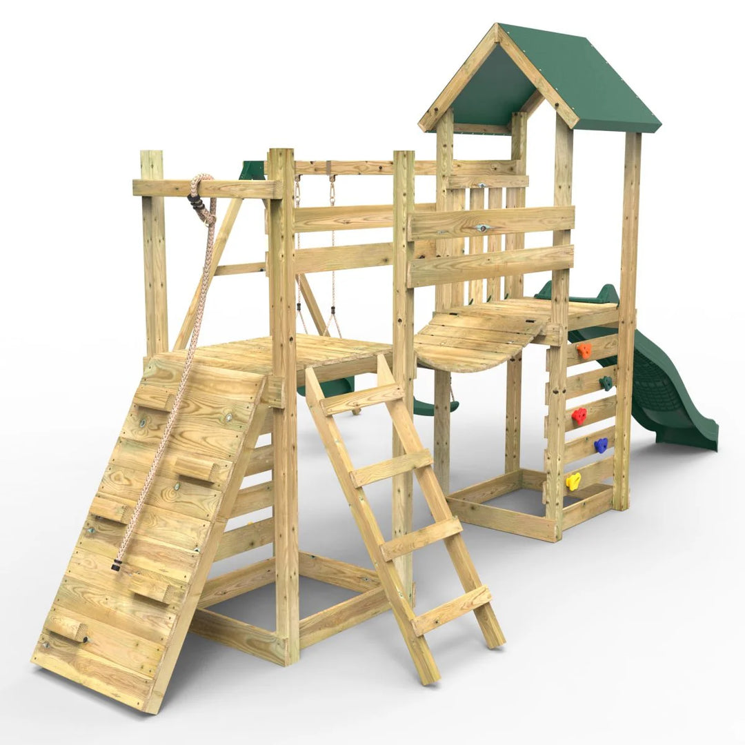 Rebo Tower Climbing Frame Swing Set with Flexible Bridge and Slide - Rainier