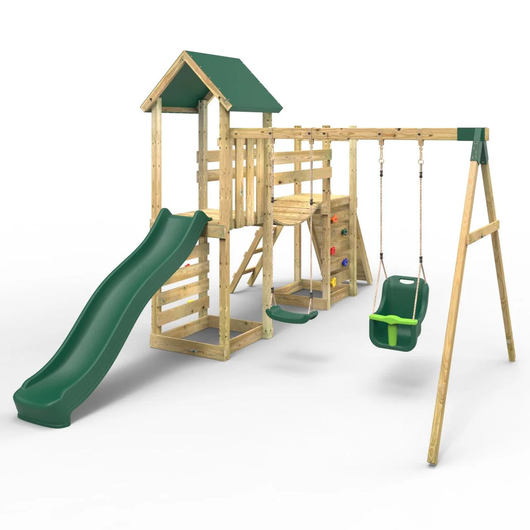 Rebo Tower Climbing Frame Swing Set with Flexible Bridge and Slide - Rainier
