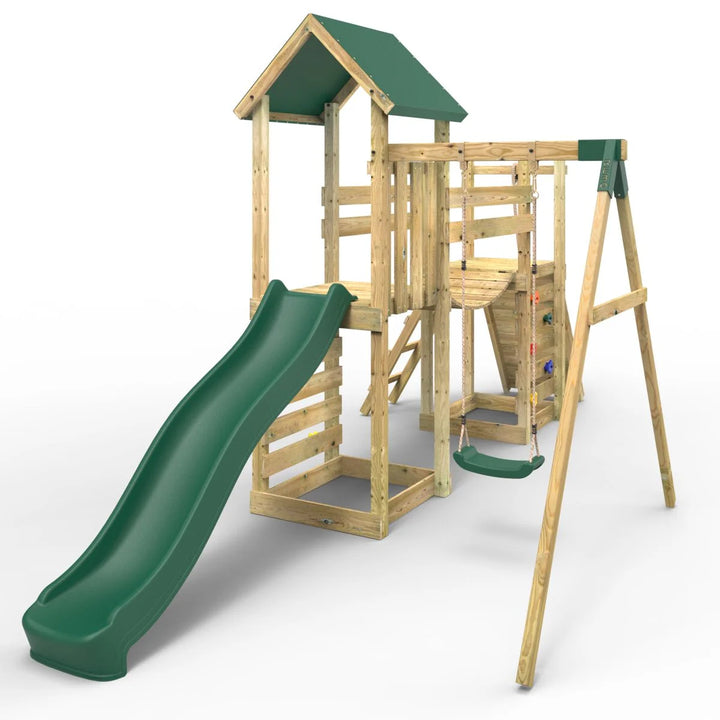 Rebo Tower Climbing Frame Swing Set with Flexible Bridge and Slide - Rushmore