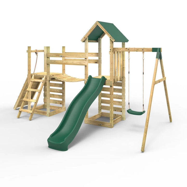 Rebo Tower Climbing Frame Swing Set with Flexible Bridge and Slide - Rushmore