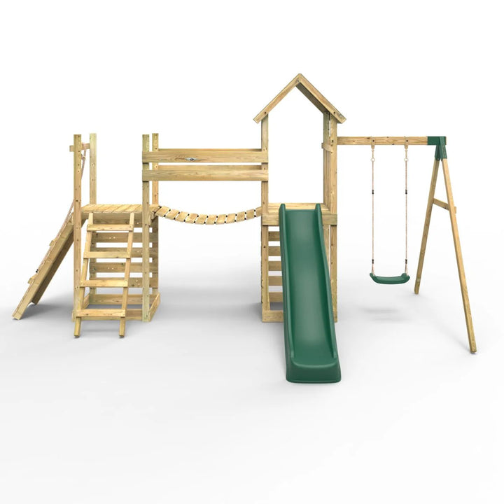 Rebo Tower Climbing Frame Swing Set with Flexible Bridge and Slide - Rushmore