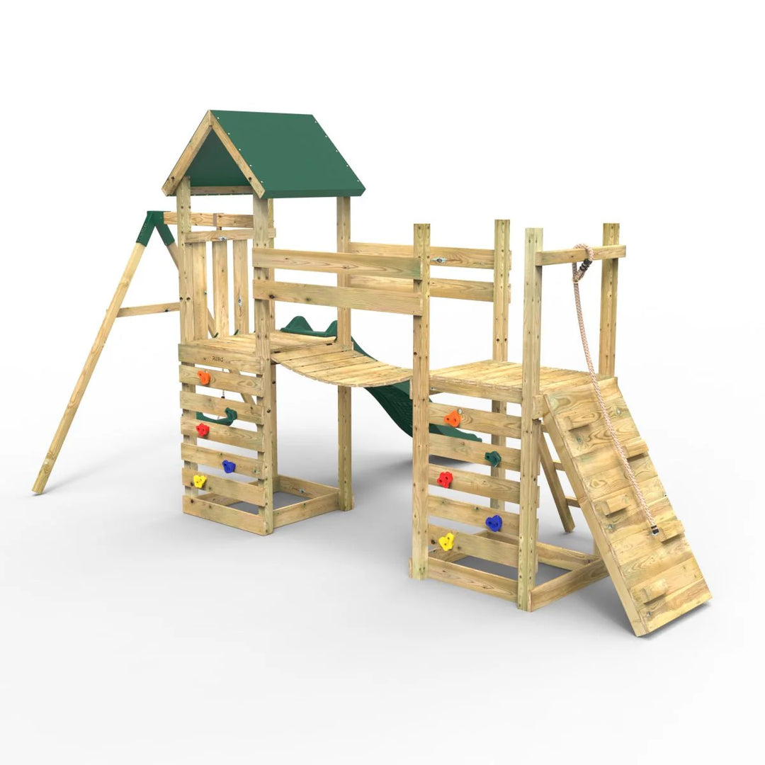 Rebo Tower Climbing Frame Swing Set with Flexible Bridge and Slide - Rushmore