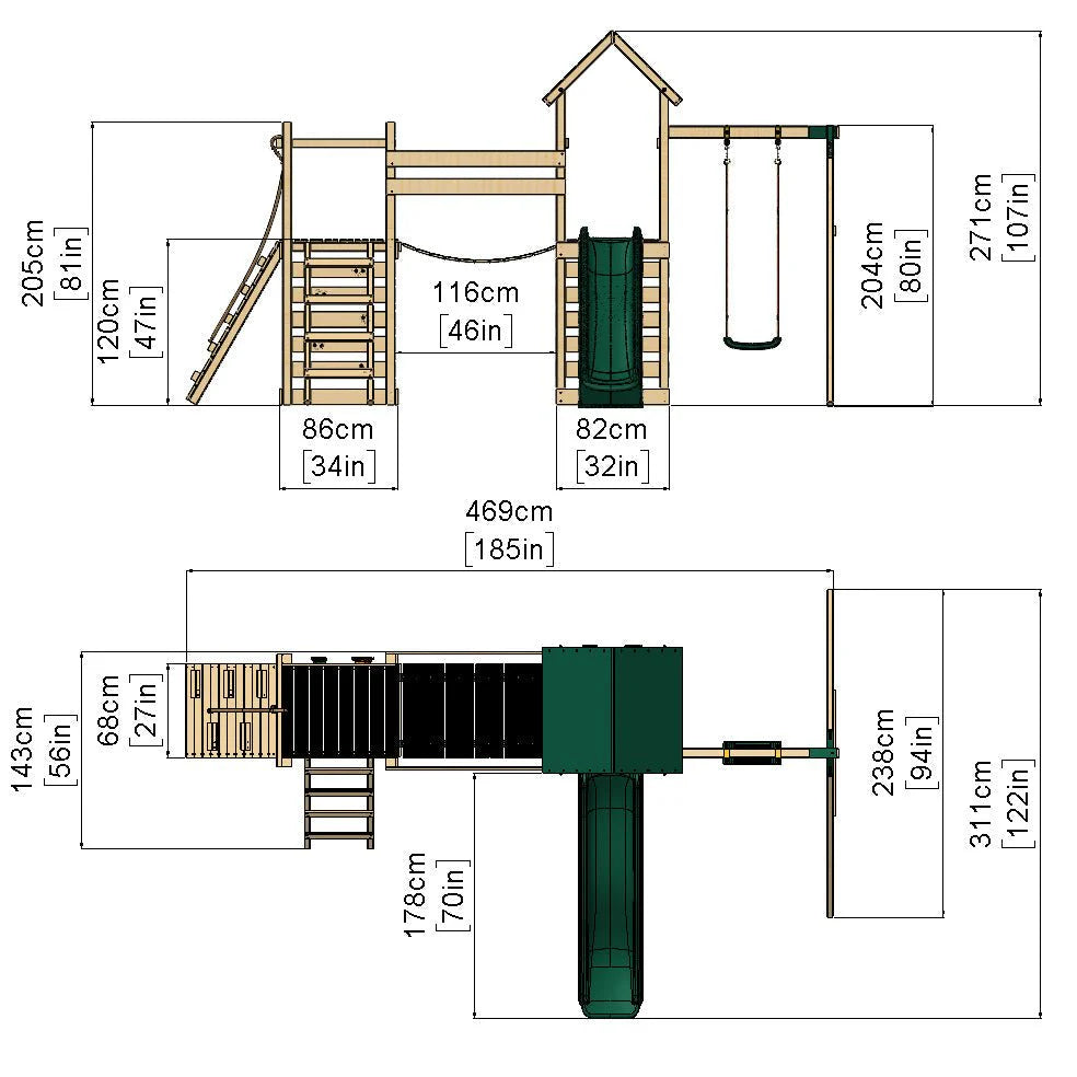 Rebo Tower Climbing Frame Swing Set with Flexible Bridge and Slide - Rushmore