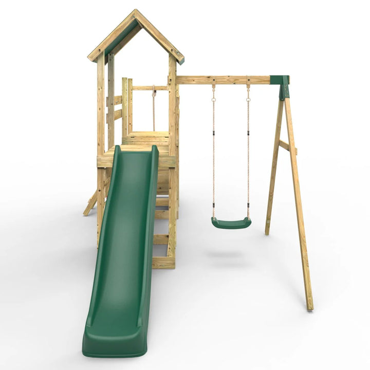 Rebo Tower Climbing Frame Swing Set with Flexible Bridge and Slide - Rushmore
