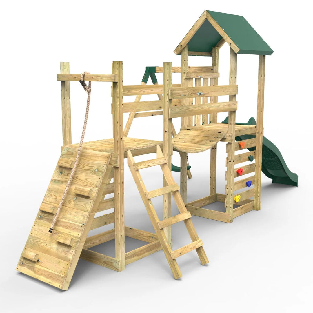 Rebo Tower Climbing Frame Swing Set with Flexible Bridge and Slide - Rushmore