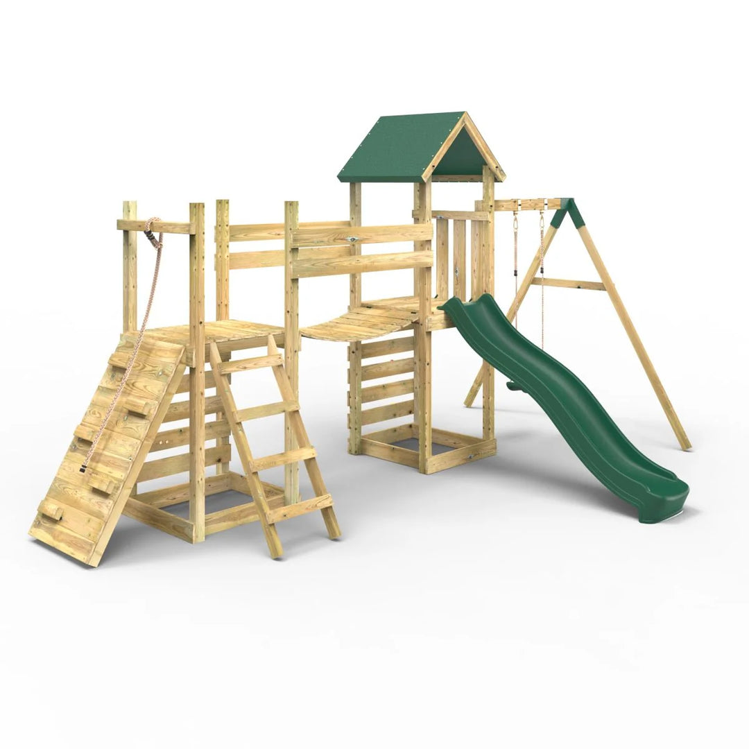 Rebo Tower Climbing Frame Swing Set with Flexible Bridge and Slide - Rushmore
