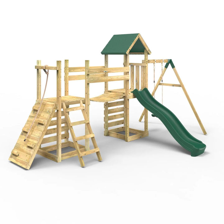 Rebo Tower Climbing Frame Swing Set with Flexible Bridge and Slide - Rushmore