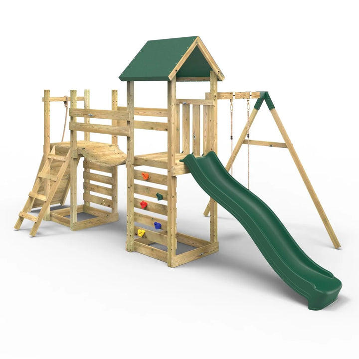 Rebo Tower Climbing Frame Swing Set with Flexible Bridge and Slide - Rushmore