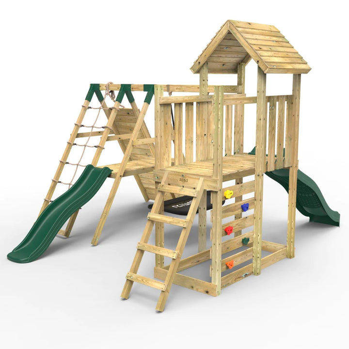 Rebo Wooden Climbing Frame with Swings and Slide Crestone
