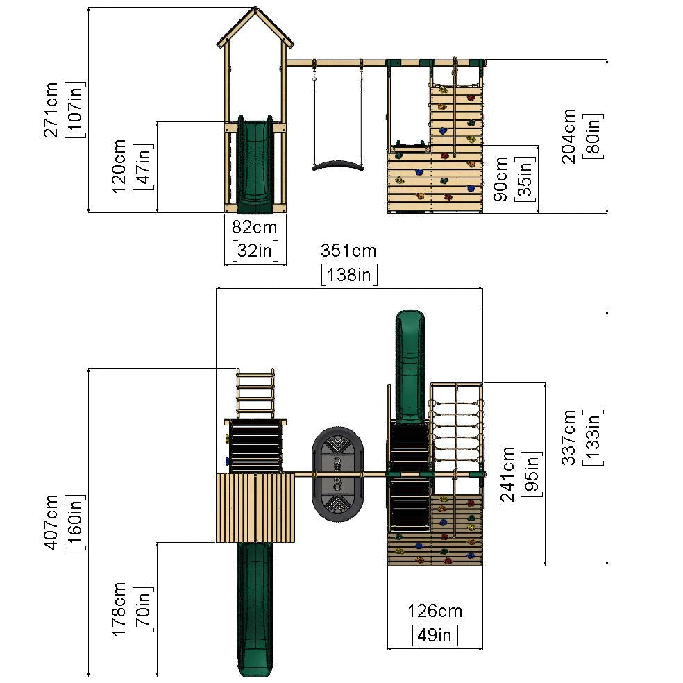 Rebo Wooden Climbing Frame with Swings and Slide Crestone