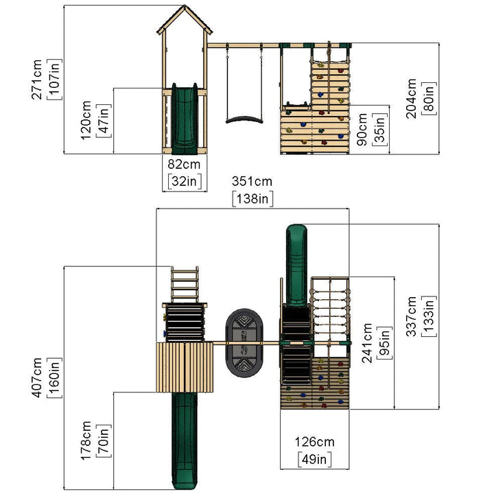 Rebo Wooden Climbing Frame with Swings and Slide Crestone