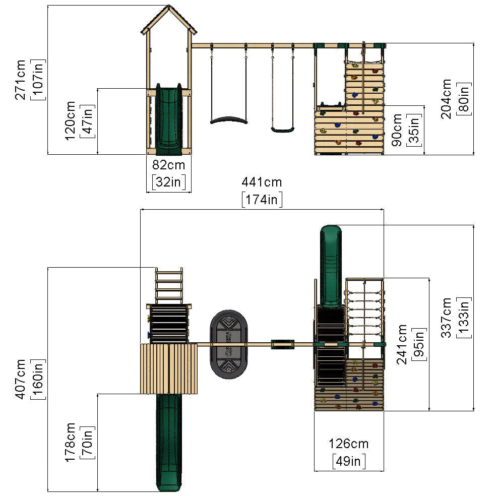Rebo Wooden Climbing Frame with Swings and Slide San Luis