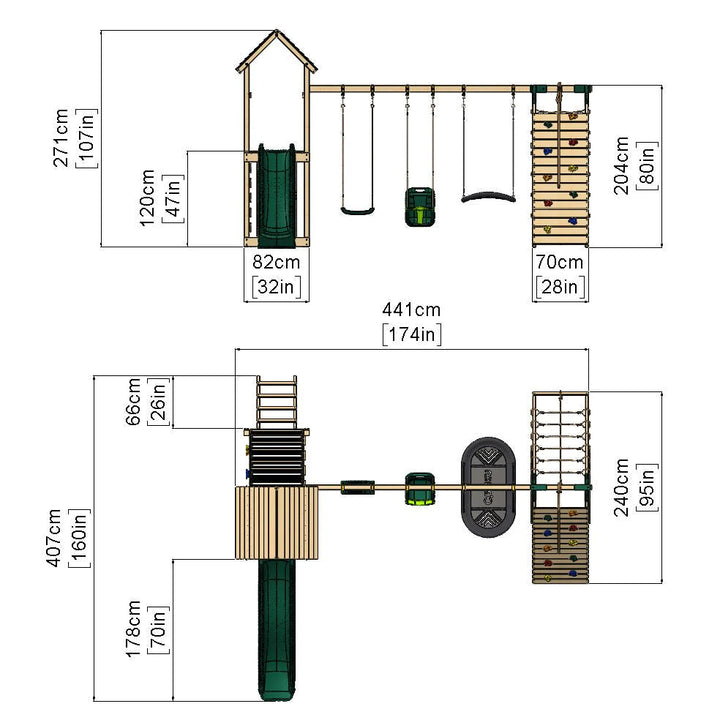Rebo Wooden Climbing Frame with Swings and Slide Sandford